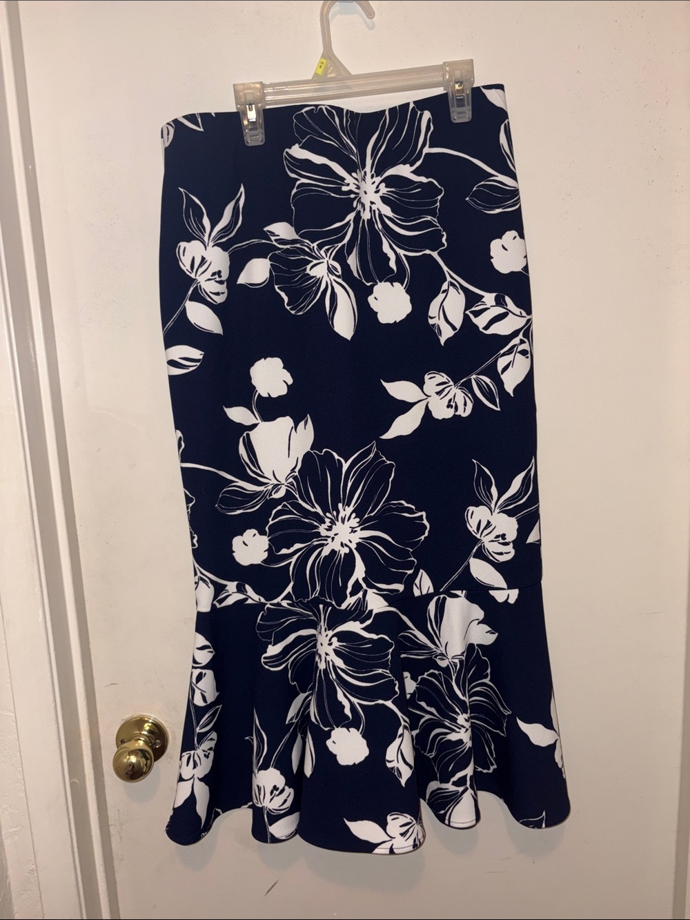 Navy Floral Fit-and-Flare Midi Skirt